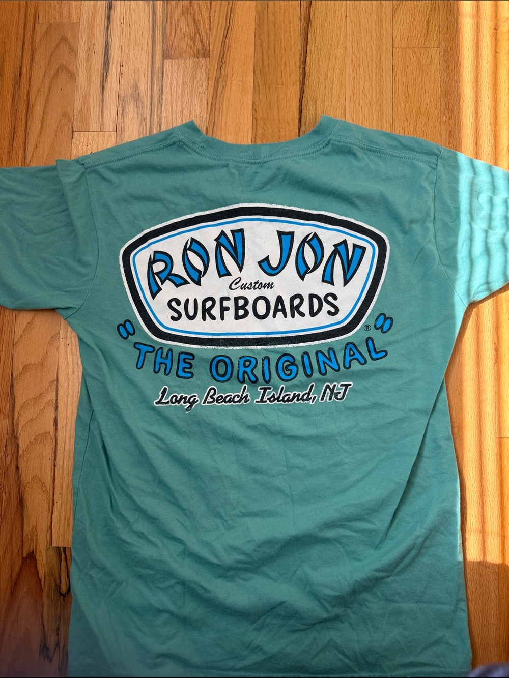 Ron Jon Men’s Rash Guard Tee — Teal with Blue and White Logo